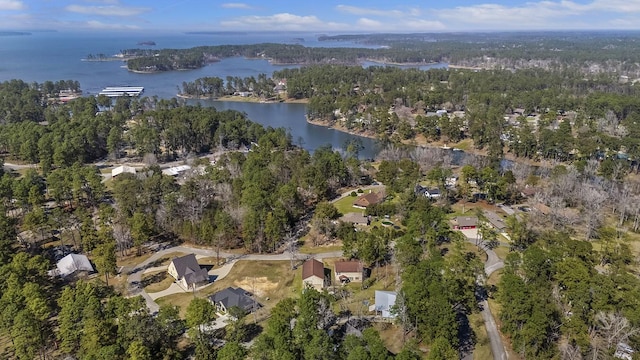 212 Woodcrest Dr, Brookeland, TX 75931 - birds eye view of property featuring a wooded view and a water view