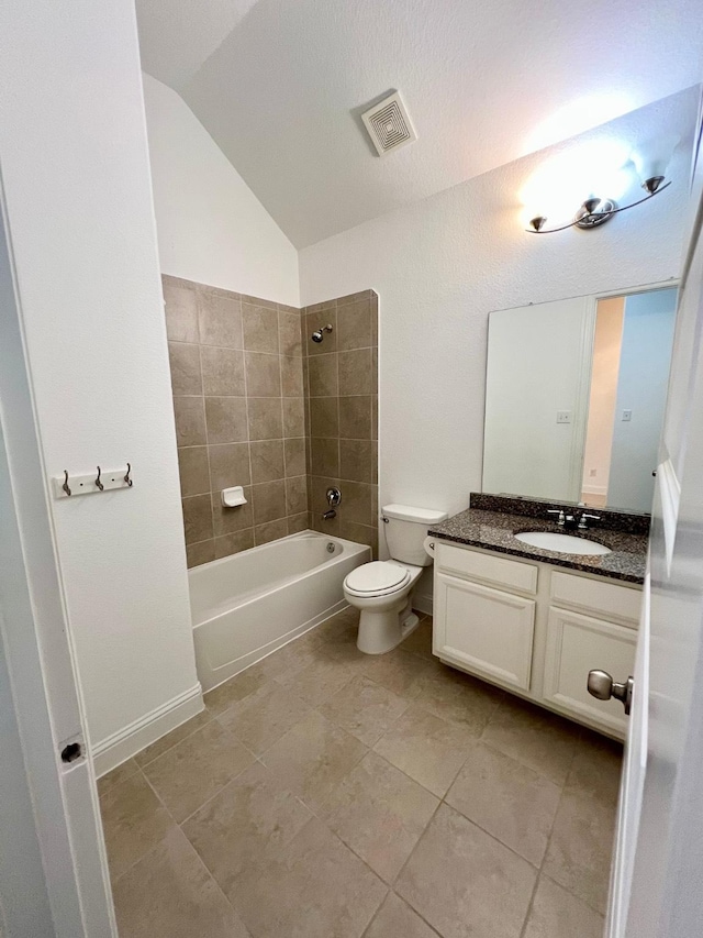 1610 Nacogdoches Valley Dr, League City, TX 77573 - full bathroom featuring vanity, vaulted ceiling, shower / tub combination, toilet, and visible vents