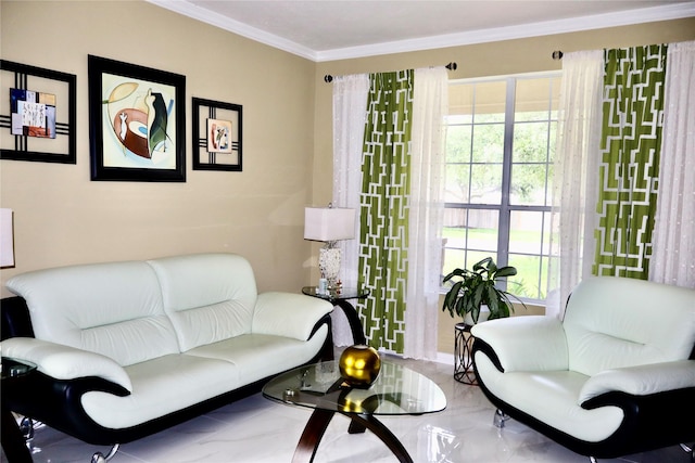 9307 Langley Springs Dr, Houston, TX 77095 - living area featuring plenty of natural light, ornamental molding, and marble finish floors