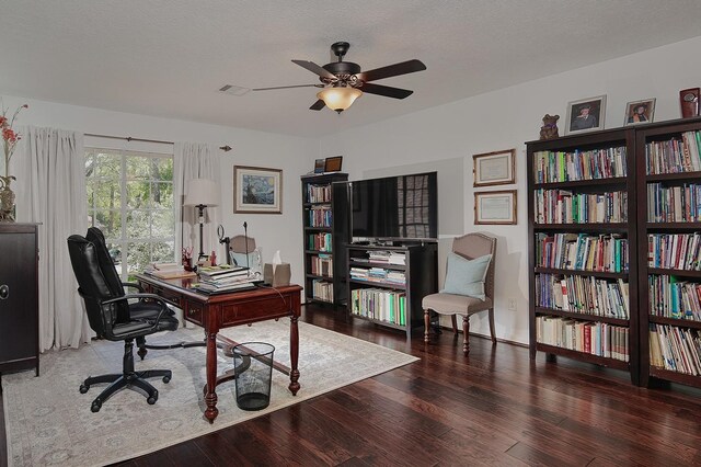 38 Southgate Dr, The Woodlands, TX 77380 - office space with wood finished floors, a ceiling fan, and visible vents