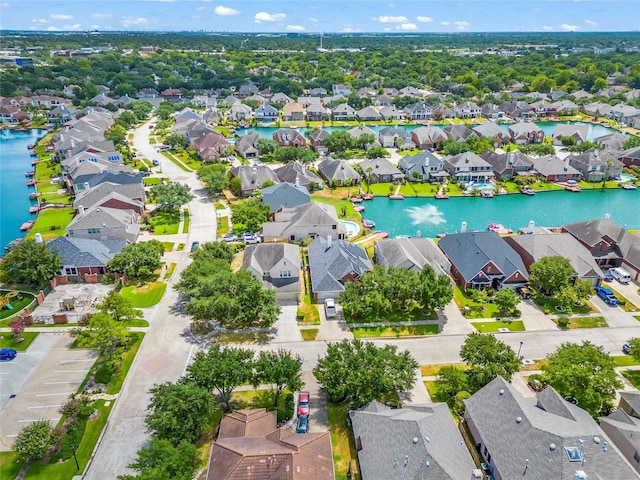 10130 Lakeside Gables Dr, Houston, TX 77065 - birds eye view of property featuring a water view and a residential view