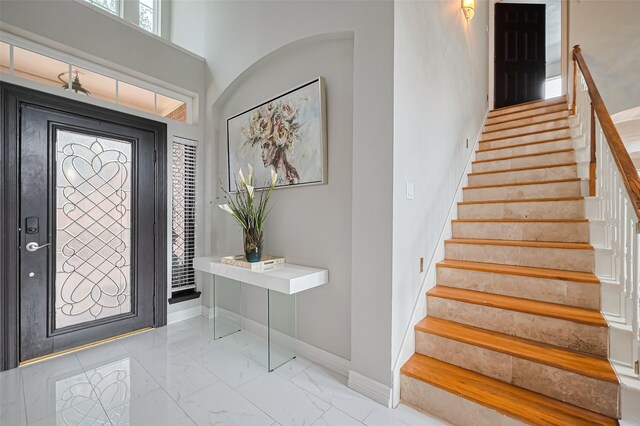 11423 Corola Trail Dr, Houston, TX 77066 - entrance foyer featuring stairway and marble finish flooring