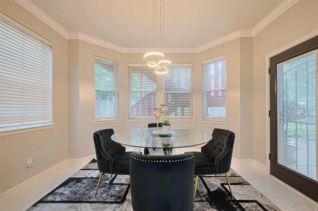 11423 Corola Trail Dr, Houston, TX 77066 - dining room with ornamental molding, plenty of natural light, and light marble finish floors