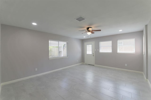 3605 Barberry Dr, Houston, TX 77051 - entrance foyer with recessed lighting, a ceiling fan, visible vents, and a wealth of natural light