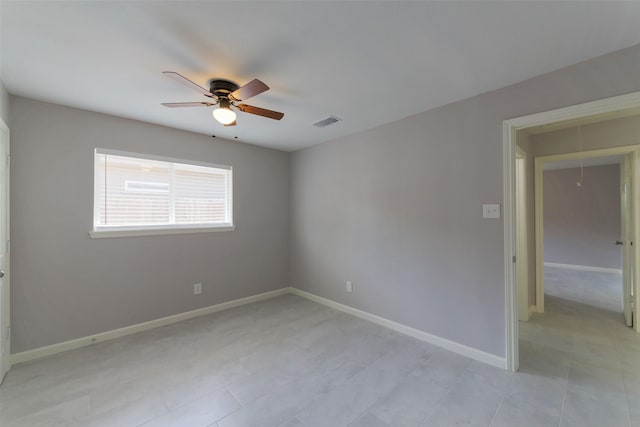 3605 Barberry Dr, Houston, TX 77051 - unfurnished room with visible vents, baseboards, a ceiling fan, and light tile patterned flooring