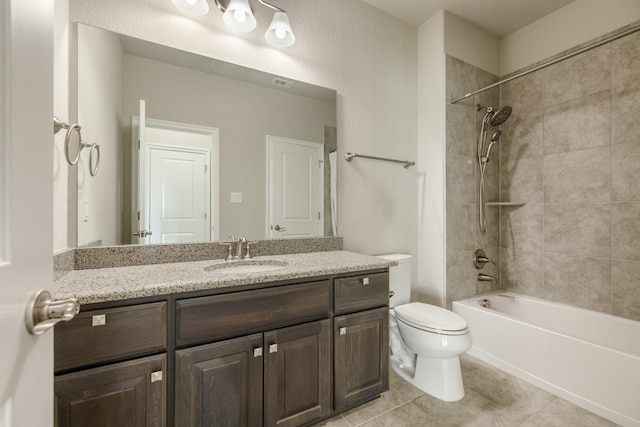 26406 Crimson Bluff Ln, Katy, TX 77494 - full bathroom with visible vents, toilet,  shower combination, vanity, and tile patterned floors