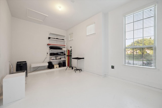 office area featuring attic access