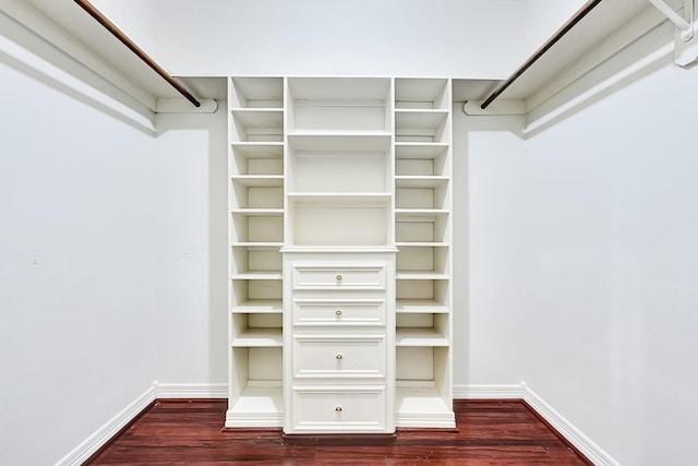 spacious closet with dark wood-style flooring