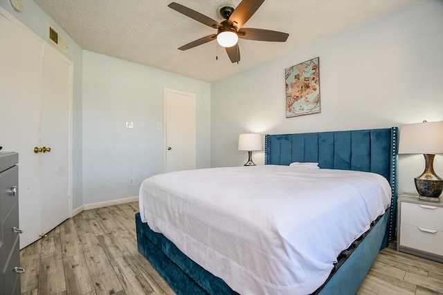 10555 Turtlewood Ct Unit 2606, Houston, TX 77072 - bedroom with visible vents, ceiling fan, light wood-style floors, and a textured ceiling