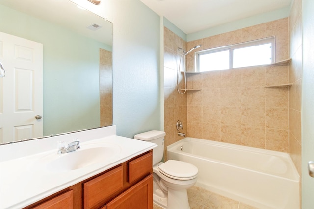 2451 Porto Way, League City, TX 77573 - full bath featuring shower / bathtub combination, vanity, visible vents, toilet, and tile patterned floors