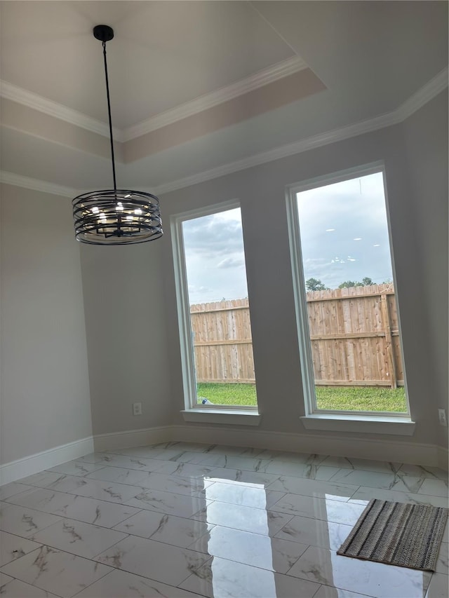 5398 Kyla Cir, Katy, TX 77493 - unfurnished dining area featuring an inviting chandelier, baseboards, and marble finish floor