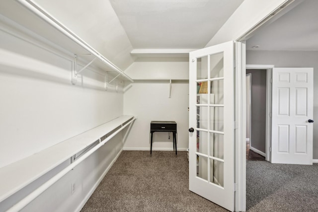 walk in closet featuring carpet floors