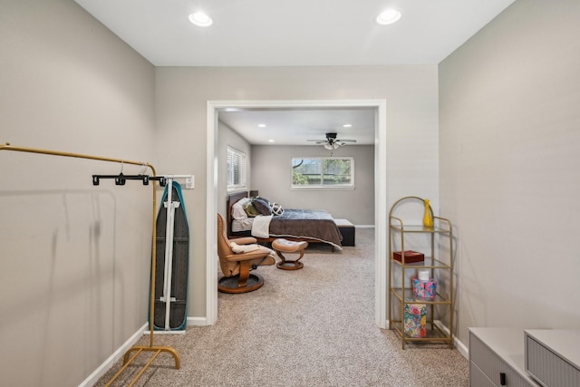 bedroom with baseboards, carpet, and recessed lighting