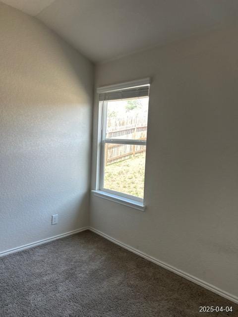 6710 Greensleeves, San Antonio, TX 78252 - unfurnished room with dark carpet, baseboards, and vaulted ceiling