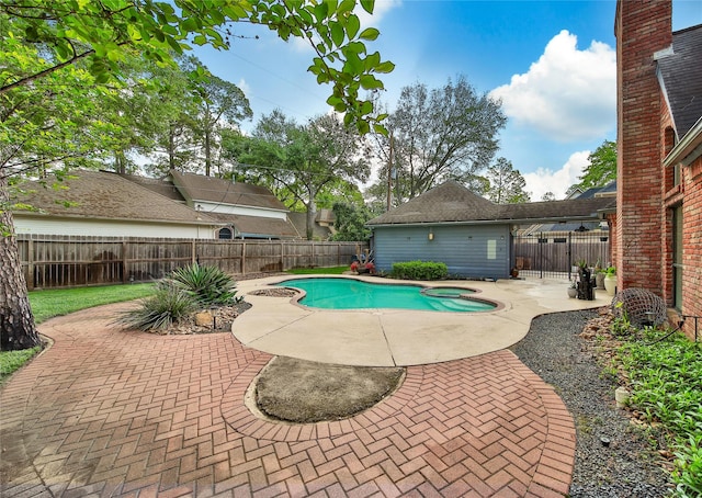 view of pool with a fenced in pool, a patio area, and a fenced backyard