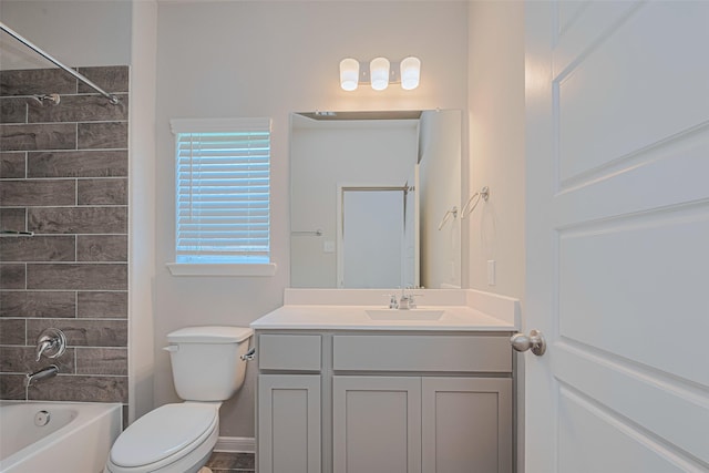 17726 Pamukkale Pl, Tomball, TX 77377 - bathroom with toilet, vanity, bathtub / shower combination, and baseboards