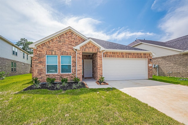 22607 Rising Rosehill Ln, Tomball, TX 77377 - view of front of property with an attached garage, brick siding, driveway, and a front lawn