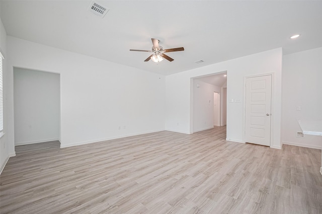 22607 Rising Rosehill Ln, Tomball, TX 77377 - empty room with ceiling fan, light wood-type flooring, baseboards, and recessed lighting