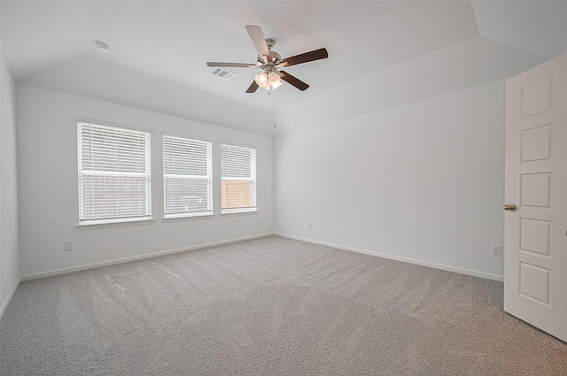 22607 Rising Rosehill Ln, Tomball, TX 77377 - carpeted spare room featuring a ceiling fan, baseboards, vaulted ceiling, and a smoke detector