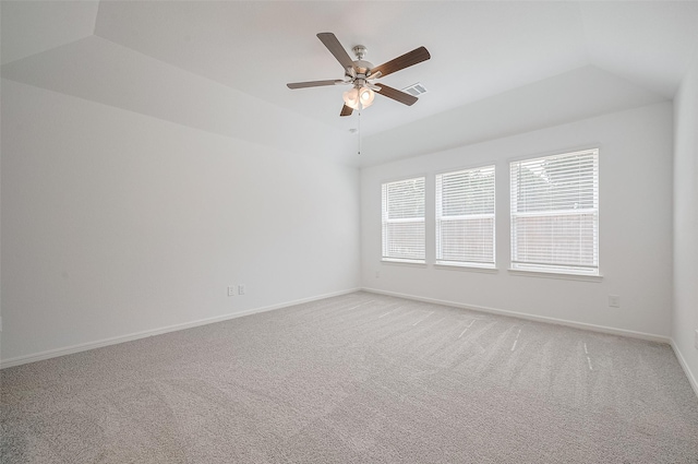 22607 Rising Rosehill Ln, Tomball, TX 77377 - unfurnished room featuring lofted ceiling, light colored carpet, ceiling fan, and baseboards