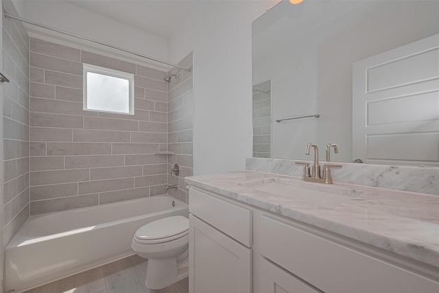 1611 Regents Gate Ct, Houston, TX 77055 - bathroom featuring toilet, shower / washtub combination, vanity, and wood finished floors
