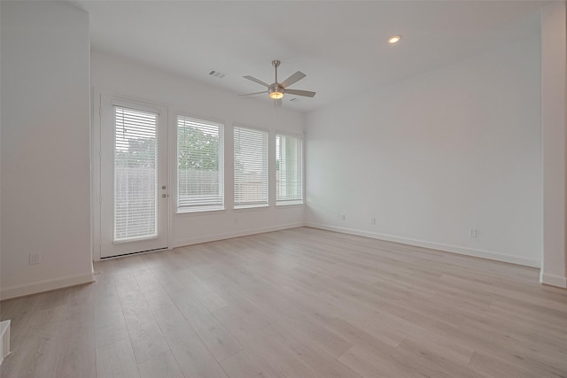 1611 Regents Gate Ct, Houston, TX 77055 - empty room featuring ceiling fan, baseboards, light wood-style floors, and recessed lighting