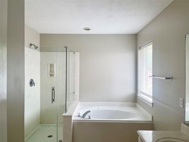 15318 Redbud Berry Way, Cypress, TX 77433 - bathroom featuring a shower stall, vanity, and a garden tub