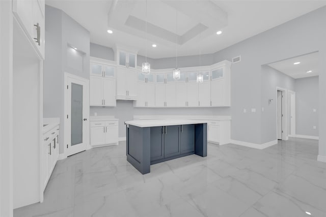 3007 E Ebano Ave, Hidalgo, TX 78557 - kitchen featuring white cabinetry, light marble finish flooring, and recessed lighting