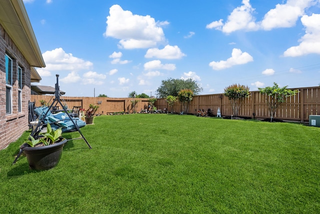 view of yard with a fenced backyard