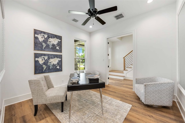 3314 Arbor, Houston, TX 77004 - office featuring a ceiling fan, wood finished floors, recessed lighting, and baseboards