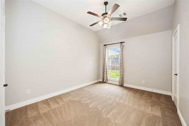 2423 Rosillos Peak Dr, Spring, TX 77386 - empty room featuring vaulted ceiling, baseboards, carpet floors, and ceiling fan