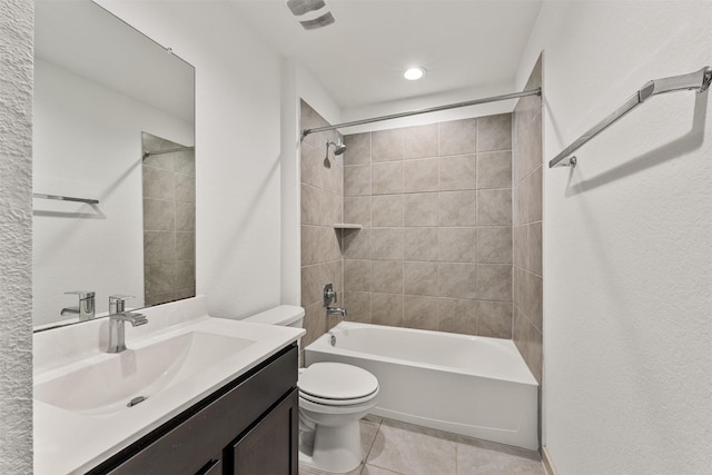 29607 Ella Larchmont Ct, Katy, TX 77494 - full bathroom featuring tile patterned floors, vanity, shower / bathing tub combination, and toilet
