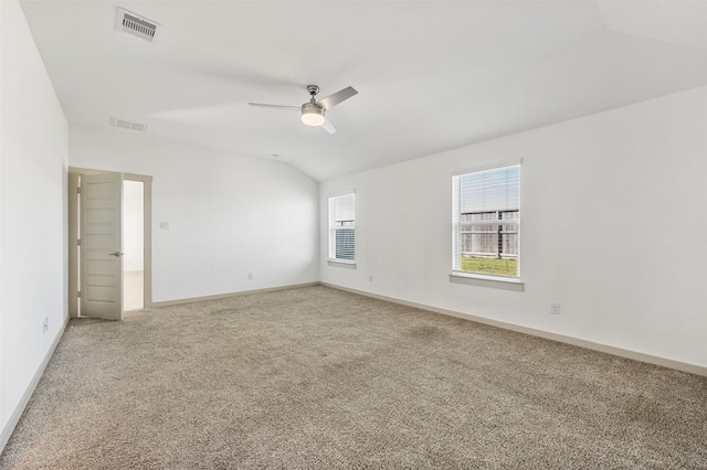 29607 Ella Larchmont Ct, Katy, TX 77494 - carpeted empty room with ceiling fan, baseboards, vaulted ceiling, and visible vents