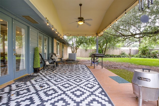 3703 Peppermill Rd, Houston, TX 77080 - view of patio with ceiling fan and french doors