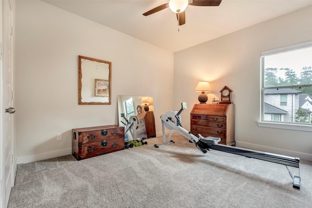 404 Christians Ct, Montgomery, TX 77316 - exercise area with carpet, baseboards, and ceiling fan