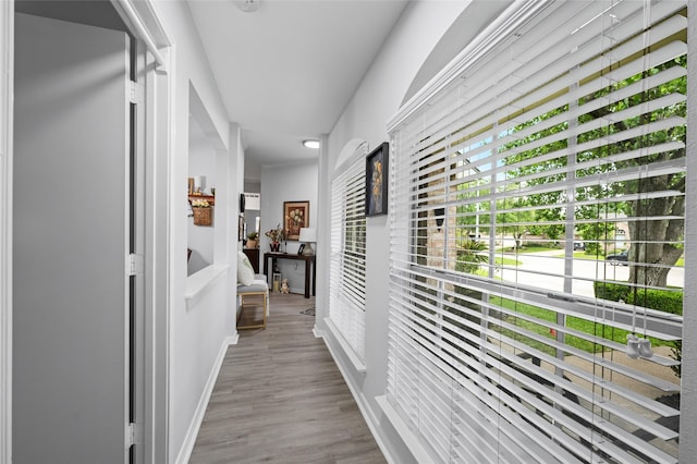 hall featuring baseboards and wood finished floors