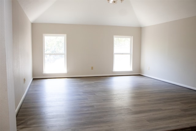3222 Serene Oak Dr, Sugar Land, TX 77478 - unfurnished room featuring lofted ceiling, dark wood-style flooring, and baseboards