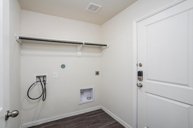 washroom with visible vents, hookup for an electric dryer, hookup for a washing machine, and laundry area
