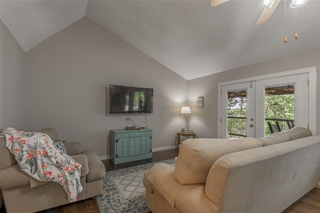 301 Chestnut Bnd, Huntsville, TX 77320 - living area with baseboards, vaulted ceiling, ceiling fan, and wood finished floors