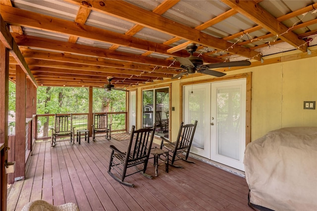 301 Chestnut Bnd, Huntsville, TX 77320 - sunroom / solarium featuring a ceiling fan and french doors
