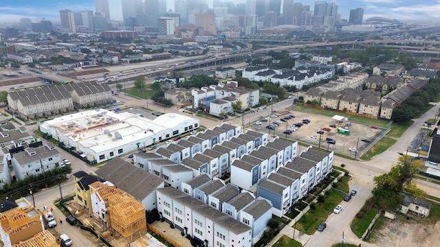 drone / aerial view with a city view