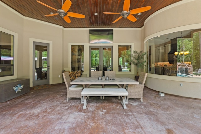 sunroom featuring french doors