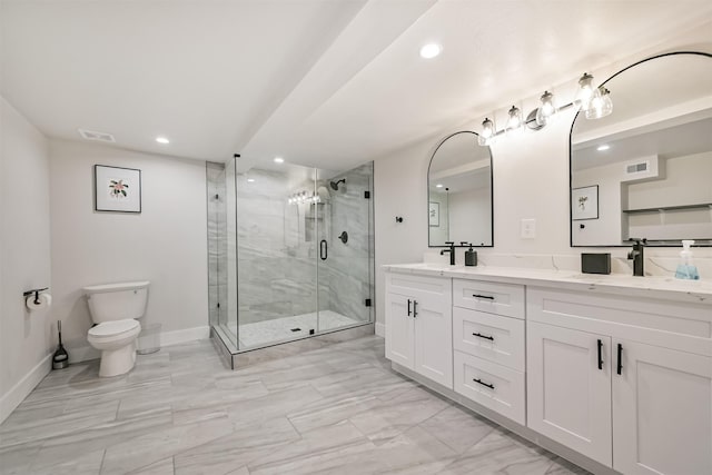 full bath featuring baseboards, marble finish floor, recessed lighting, and a sink