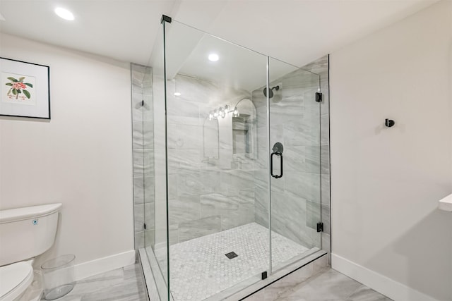 full bath featuring baseboards, marble finish floor, and recessed lighting