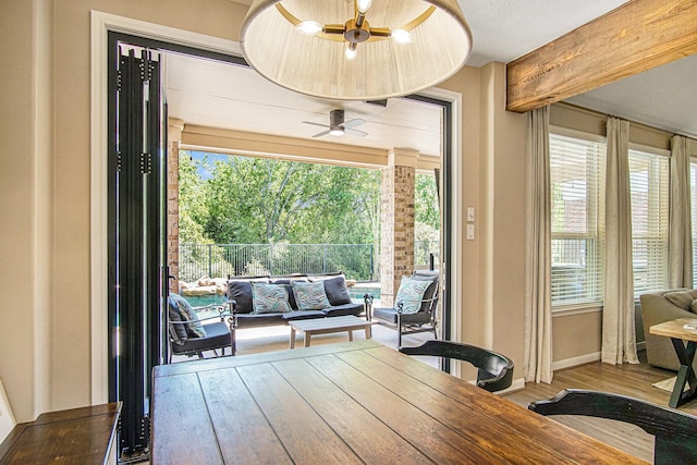 17939 Channel Hill Dr, Cypress, TX 77433 - dining space with wood finished floors, ceiling fan, and baseboards