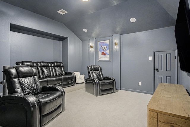 17939 Channel Hill Dr, Cypress, TX 77433 - carpeted cinema room with visible vents and vaulted ceiling