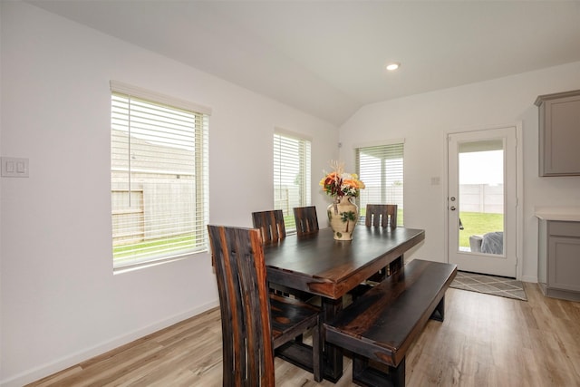 4411 Aspen Colony Ln, Baytown, TX 77521 - dining space featuring recessed lighting, vaulted ceiling, light wood-style flooring, and baseboards
