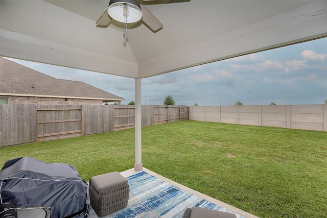 4411 Aspen Colony Ln, Baytown, TX 77521 - view of yard with a fenced backyard and ceiling fan