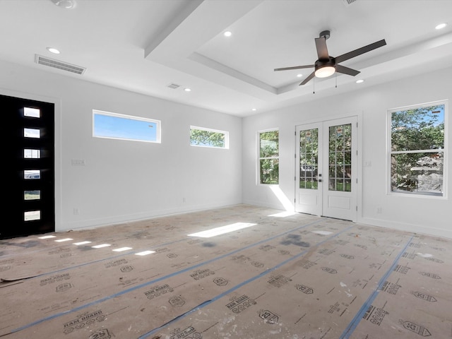 1130 Miller Rd, Sealy, TX 77474 - entryway with visible vents, a ceiling fan, a raised ceiling, and recessed lighting
