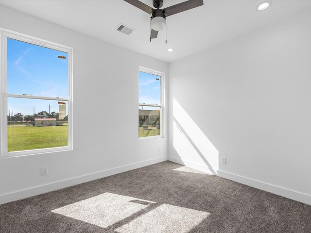 1130 Miller Rd, Sealy, TX 77474 - empty room featuring ceiling fan, carpet, visible vents, and recessed lighting